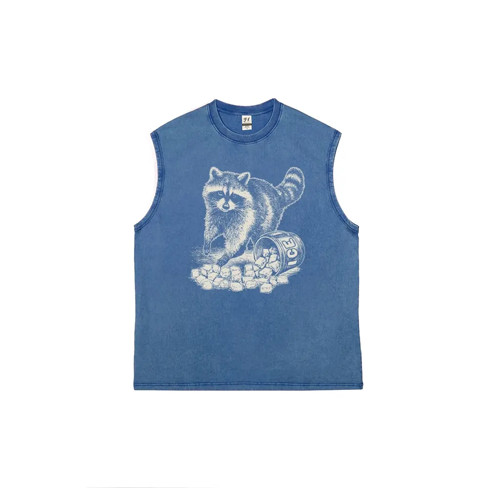 Anti ICE Raccoon Men's vintage washed pure cotton vest