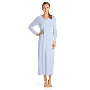 Women's Comfy 100% Cotton Nightgown, Long Sleeve Loose Fit Sleepshirt, Ankle-Length Nightwear for Lounging
