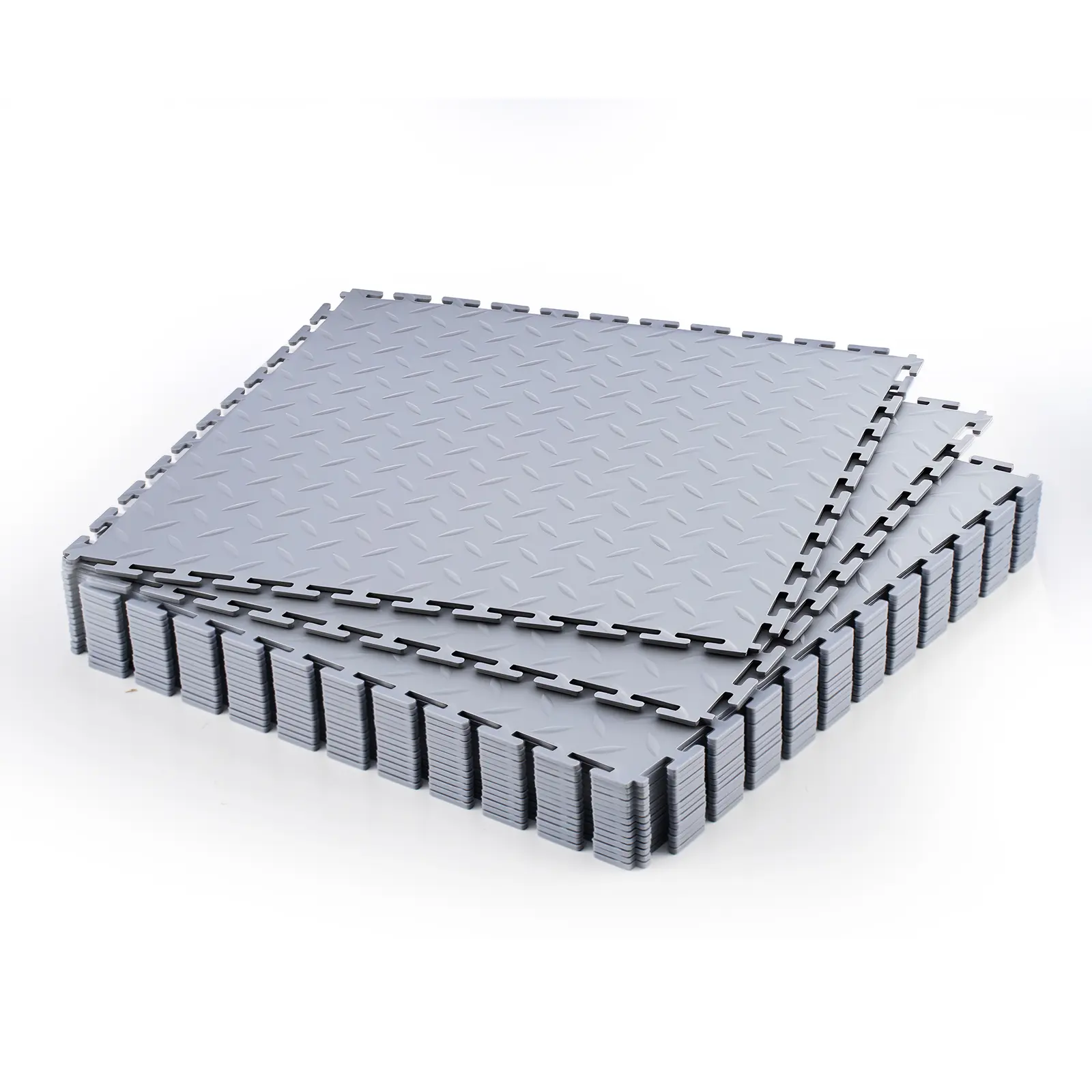 VEVOR Interlocking Garage Floor Tiles, 16-Pack 20.2x20.2x0.2in Diamond Plate Slip-Resistant Mats, Durable PVC Construction, Light Gray for Workshop, Tool Room (Father's Day Gift)