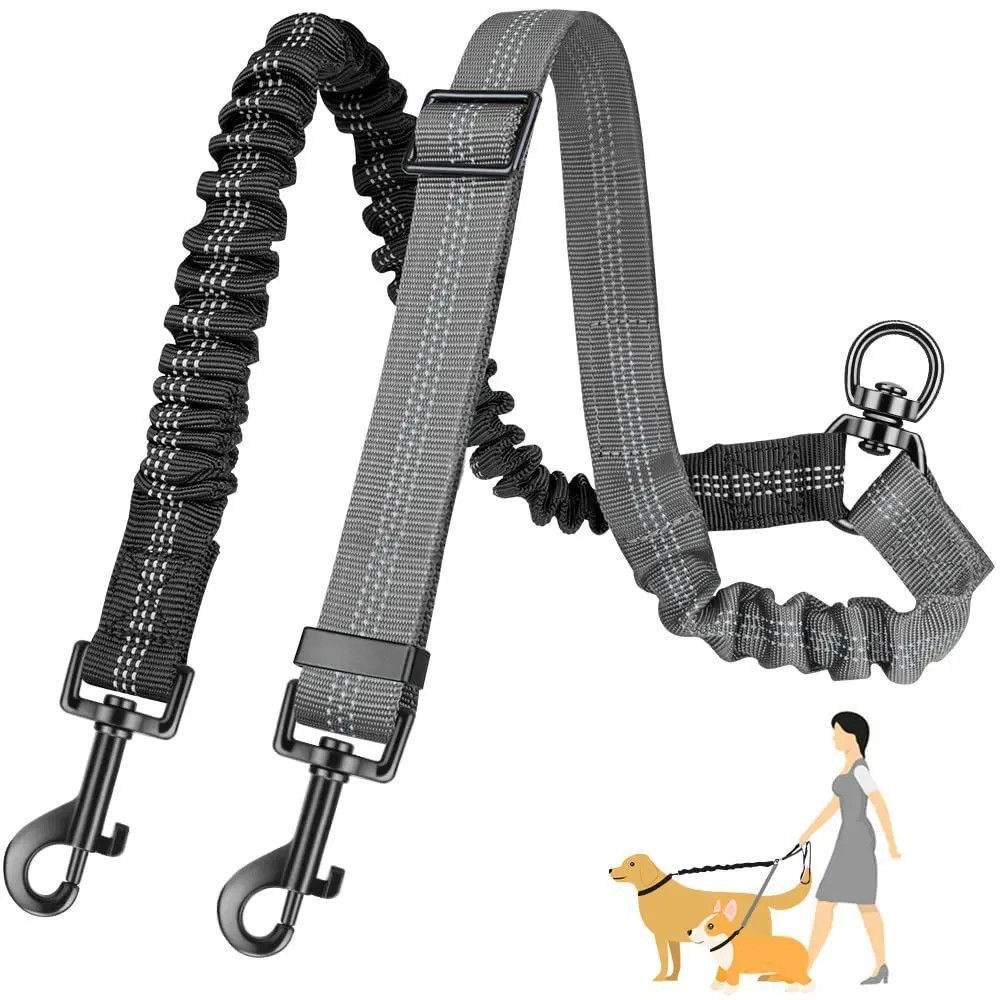 Automatic Retractable Dual-Dog Lead for Large Breeds - 360° Rotating No Tangle Leash, Durable Reflective Adjustable Safety Harness for Outdoor Use