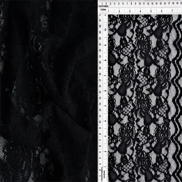 Lightweight Nylon-Spandex Stretch Floral Print Double Border Lace Fabric by the Yd, Modern Fabric for Romantic Wear