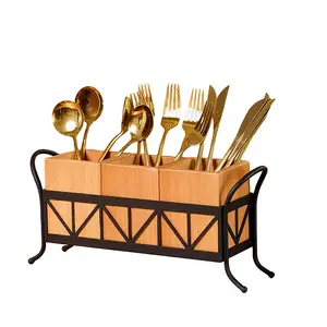 Portable 3-Tier Bamboo Utensil Holder & Flatware Organizer With Sturdy Iron Frame. Perfect Removable Cutlery Caddy For Indoor Kitchen Countertop, Dining Table Or Outdoor BBQ, Picnic, Camping And RVs. Keep Your Spoons & Forks Tidy!