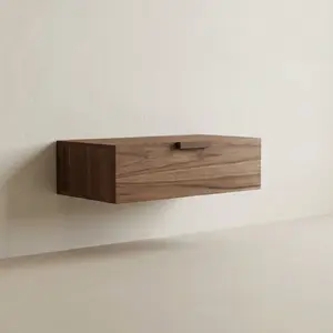 Floating Natural Look Wooden Nightstand Bedside Table