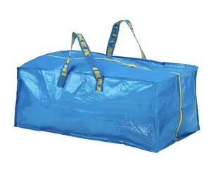 IKEA FRAKTA Blue Foldable Storage Bag with Zipper Closure 20 Gallon Capacity Heavy-Duty Utility Tote with Adjustable Straps for Laundry Groceries & More Large Heavy Duty Moving Bags with Handles