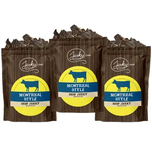 3 Pack - Montreal Seasoned Beef Jerky - Like Steak in a Bag -  - All-Natural Jerky w No Added Preservatives, Healthy Dried Meat Snack, High in Protein, Low in Calories, Packed with Savory Flavor, Made in the USA, USDA Certified - 7.5 oz.