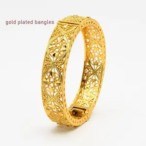 2piece/setWomen24KGold-platedHollowFlowerBraceletFestivalVietnameseSandGoldBrideBangles