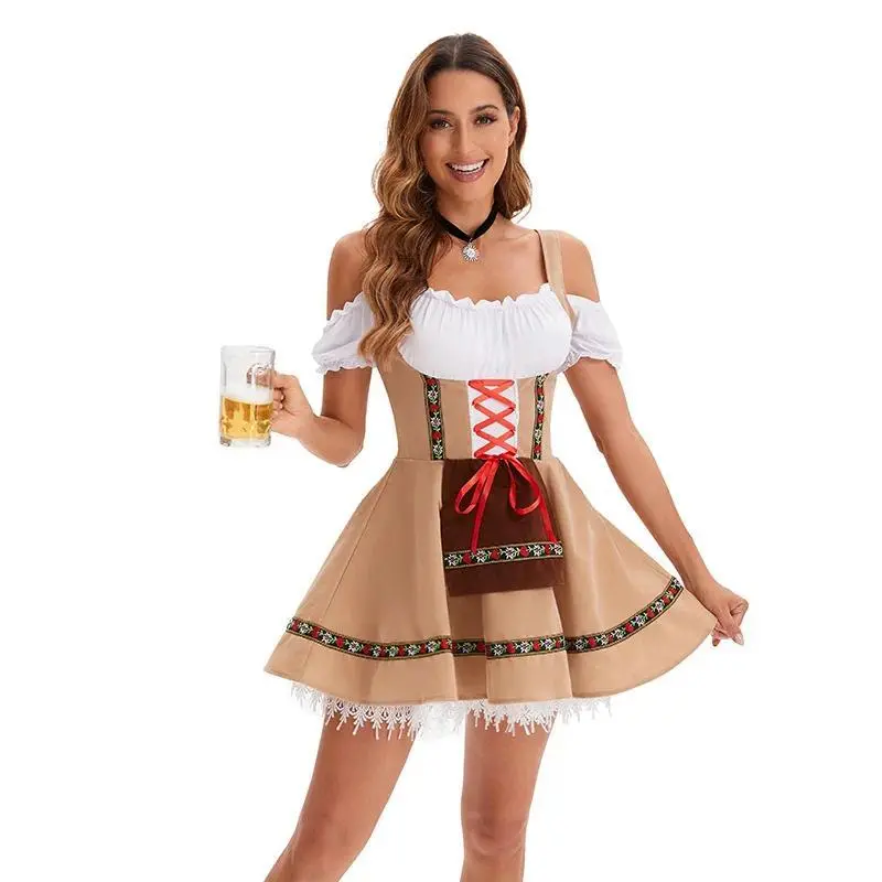 Women's Beer Girl Dress, Halloween Party Masquerade Cosplay Stage Costume with Fashion Accessories Set, Polyester, Bow, Women's Clothes, Clothes, Stage Wear