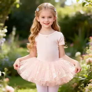 Pink Sparkle Ballet Leotard Tutu Dress for Girls - Short Sleeve Dancewear, Toddler Ballerina Outfit for Recital & Ballet Class
