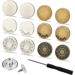 Jean Buttons for Loose Jeans 12 count 17mm Metal Easy Anti Fray Instant No Sew Pins Make Smaller Extenders Pants Clips to  Tighten  Replacement  Adjustable with Tool