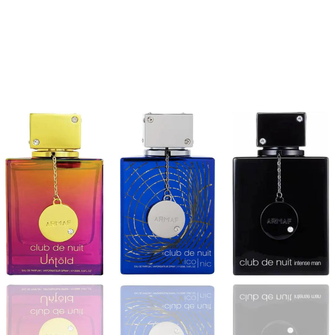 Armaf Men's 3-Piece EDP Perfume Fragrance Bundle Set - 105ml Woody Amber, Zesty, Perfume-Inspired Scents Trio of Untold, Blue Iconic, Intense Variants from Club De Nuit Collection