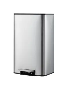 Garvee 4.8 Gallon Rectangular Stainless Steel Waste Bin with Quiet Foot Pedal, Soft-Close Lid, and Removable Bucket - Ideal Silver Garbage Can for Office, Small Kitchen, and Home Use