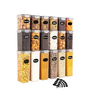 24pcs,Airtight storage bins, multi-purpose leak-proof and reusable food storage jars, portable and stackable food airtight bins for cereals, snacks, tea and pasta, labels, markers, household kitchen items,storage containers