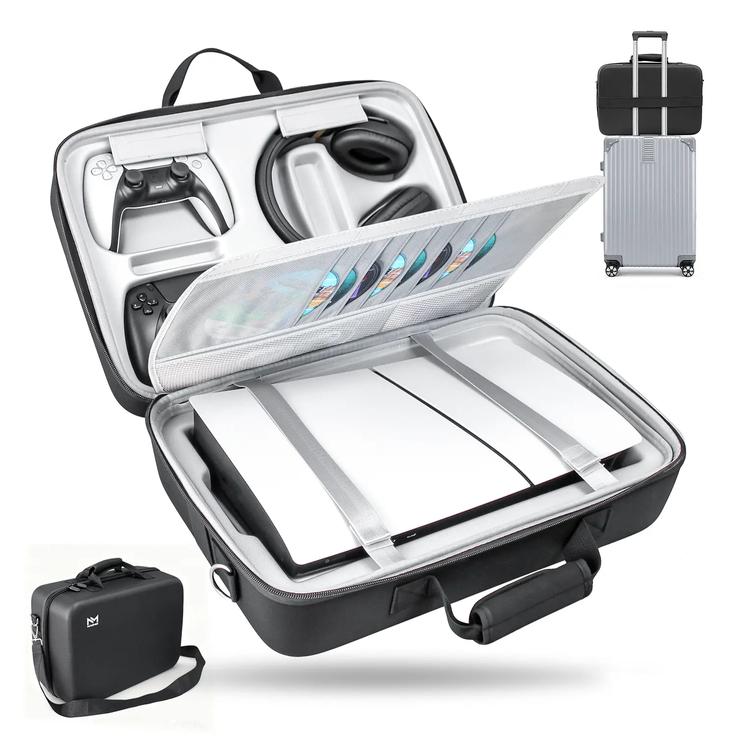PS5 Carrying Case, Hard Shell Travel Bag for PS5 Slim & Standard, Waterproof Shockproof Portable Storage for PS5 Console, Controllers, Headset, Game Discs & Accessories, Essential Gift for Gamers