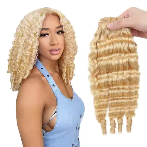 613 Blonde Burmese Curly Bundles 20 inch 3C4A Deep Wave Human Hair Extensions 100% Unprocessed Virgin Double Weft Quick Weave Can Be Dyed for Voluminous Look