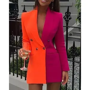 European and American New Color Block OL Business Cardigan Blazer Small Suit Small Suit Blazer