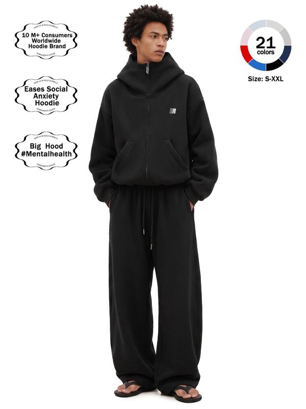 FDR Big Hood Eases Social Anxiety Hoodie for Men & Women High Neck Zip-up Sweatshirt Essentials Minimalist Heavyweight Hoodies Casual Longsleeves Top Embroidered Unisex Vintage Pullover Perfect for Daily Wear,Sports, Activewear, S