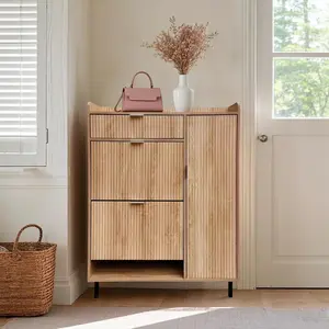 4 Flip Drawers Hidden Shoe Storage Cabinet, Freestanding Wooden Shoe Rack Organizer for Entryway Hallway Foyer, White