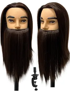 Men's Fiber Human Body Model Head, 14 Inch with Beard, Hair Salon Mannequin Head, Male Fiberglass Material, Realistic Design, Mannequin Head Stand