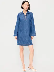 Old Navy Women's Long-Sleeve Popover Jean Mini Dress
