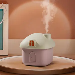 Mini House Design Air Humidifier, USB Plug and Play Mini Desktop Humidifier with Night Light, Silent Large Mist Humidifier for Home Office, USB Powered Humidifier