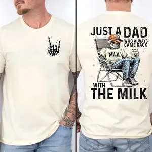 Just A Dad Who Always Came Back With The Milk T-shirt, Retro Dad Skeleton Shirt, Trendy Father's Day Gifts Ideas Shirt, Trending Father Day, Men's Graphic Tees, Casual Outfit, Comfortable Menswear, Perfect Gift For Men, Mar31