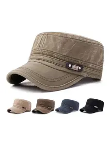 Unisex Cadet Army Cap Adjustable Flat Top Cap Washed Military Hat Baseball Cap Snapback Baseball Cap