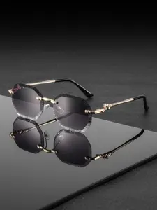 Men's Metal Sawtooth Jagged Edge Design Frameless Leopard Head Leg Decorative Glasses, New Trend Square Frameless Eyeglasses, Stylish Glasses