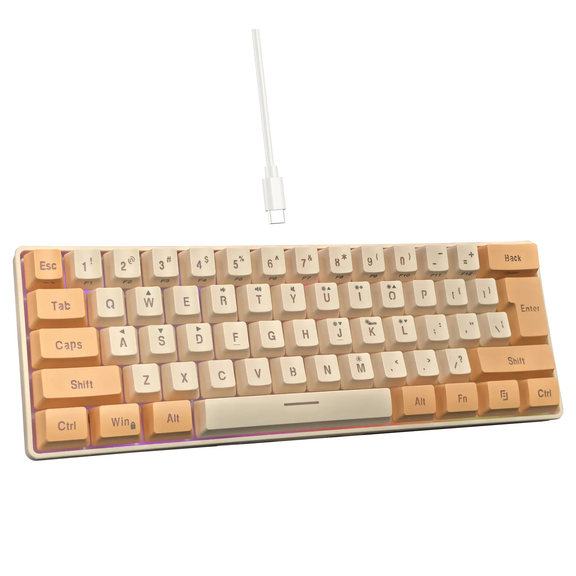 Snpurdiri 60% Wired Gaming Keyboard, RGB Backlit Ultra-Compact Mini Keyboard, Waterproof Mini Compact 61 Keys Keyboard for PC/Mac Gamer, Typist, Travel (Orange and Cream)