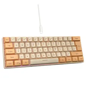 Snpurdiri 60% Wired Gaming Keyboard, RGB Backlit Ultra-Compact Mini Keyboard, Waterproof Mini Compact 61 Keys Keyboard for PC/Mac Gamer, Typist, Travel (Orange and Cream)