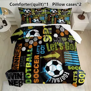 3-Piece Let's Go Soccer Bed Set, Soft Microfiber Quilt with 2 Pillow Shams, Sporty Bedroom Decor, Comfortable and Stylish