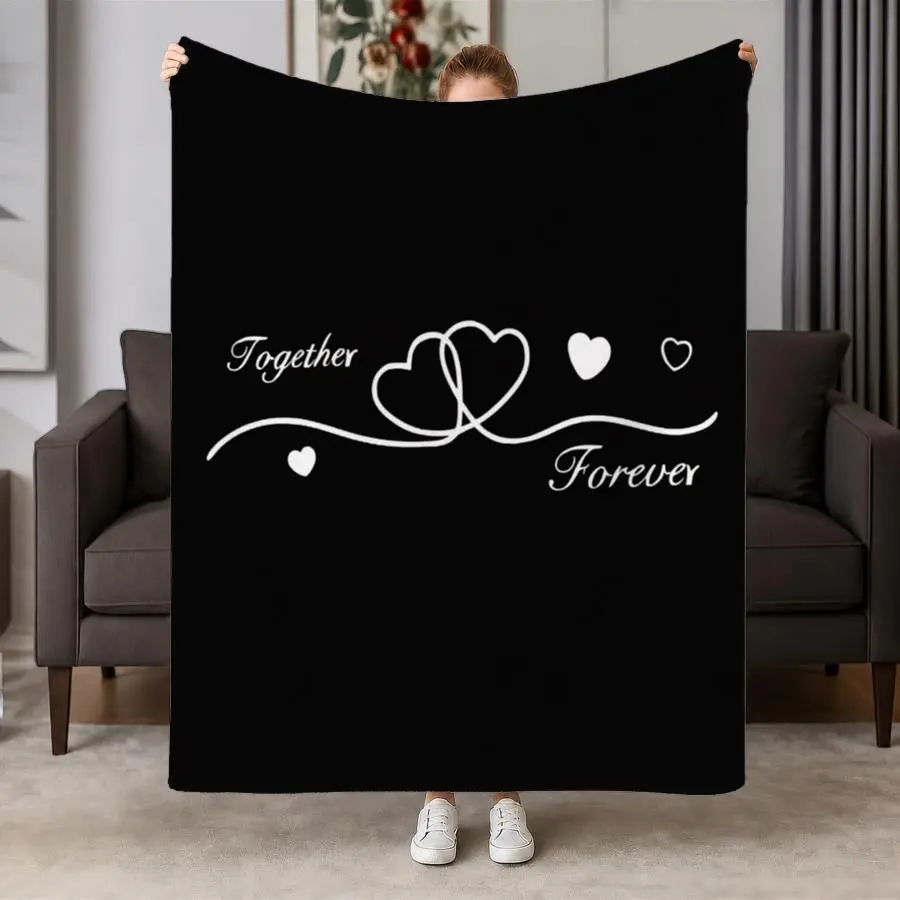 Elegant Together Forever Flannel Throw Blanket - Soft & Warm Minimalist Heart Design, High Contrast Black & White Decor for Couch, Bed, Office & Travel, Perfect Romantic Gift for Couples & Family