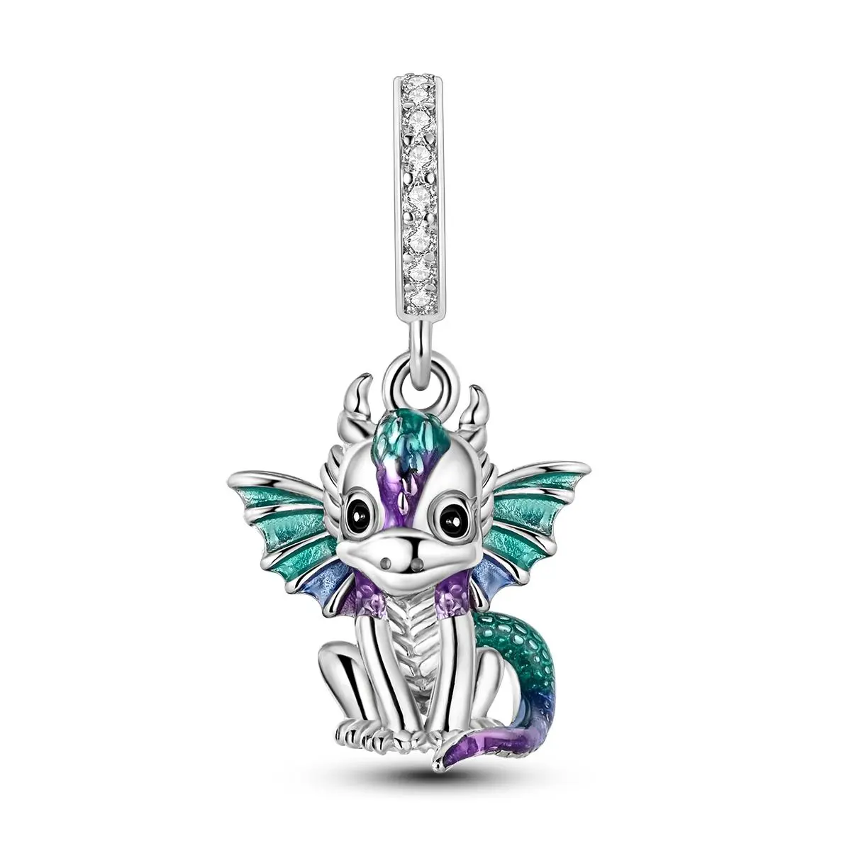 MULA 925 Silver Plated Fire Dragon Pendant | Fantasy Enamel and Zircon Charm | Mythological Jewelry for Animal and Dragon Lovers | Perfect for Pandora Bracelets and Necklaces | Unique Gift for Women and Girls