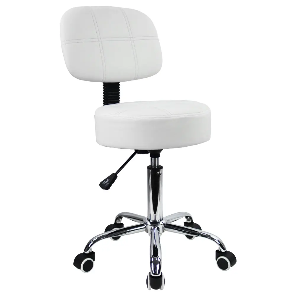 KKTONER Ergonomic Swivel Office Chair, Round Rolling PU Leather Drafting Stool with Backrest, Height-Adjustable Swivel Salon Stool (White), Ergonomic Swivel Chair