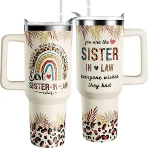 40oz Insulated Reusable Stainless Steel Portable Water Bottle Tumbler Set with Plastic Lid, Straw, Handle - Ideal for Mother's Day, Birthday Gifting for Sister-In-Law, Insulation