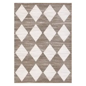10x13 ft Brown Rectangular Modern Geometric Print Polyester Decorative Area Rug, Non Slip, Soft Washable, Durable, for Living Room, Bedroom