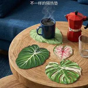 Leaf Coaster Acrylic Heat Insulation Pad Decorative Placemat Table Cup Mat Decoration Desk Accessories Room Decor