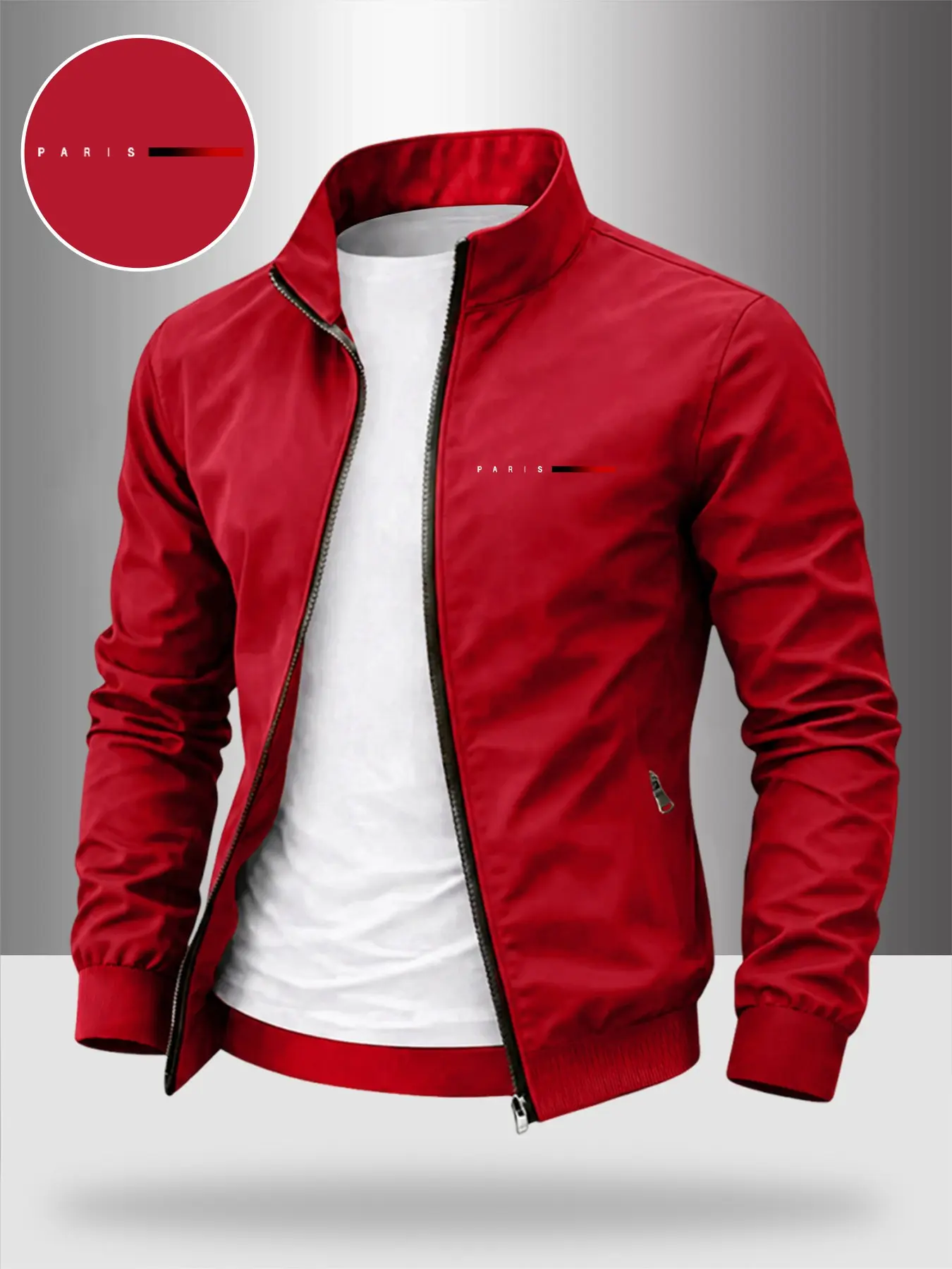 Men's Paris Gradient Line Print Stand Collar Long Sleeve Casual Jacket, Versatile Fall Winter Lightweight Casual Trendy Coat, Comfortable Fashionable Daily Wear, Ideal Father's Gift