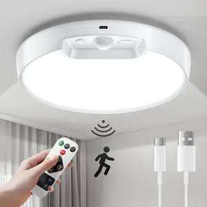 ISUNMEA Newly Upgraded 8000mAh Rechargeable Ceiling Light, Battery-Operated Wireless Motion Sensor Ceiling Light with Remote for Shower, Bathroom, Closet, Stairs, Hallway, Porch (6000K Cool White)