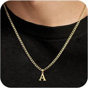 18K Gold Plated Capital Initial Necklace, Initial A-Z Letter Pendant Necklace for Men