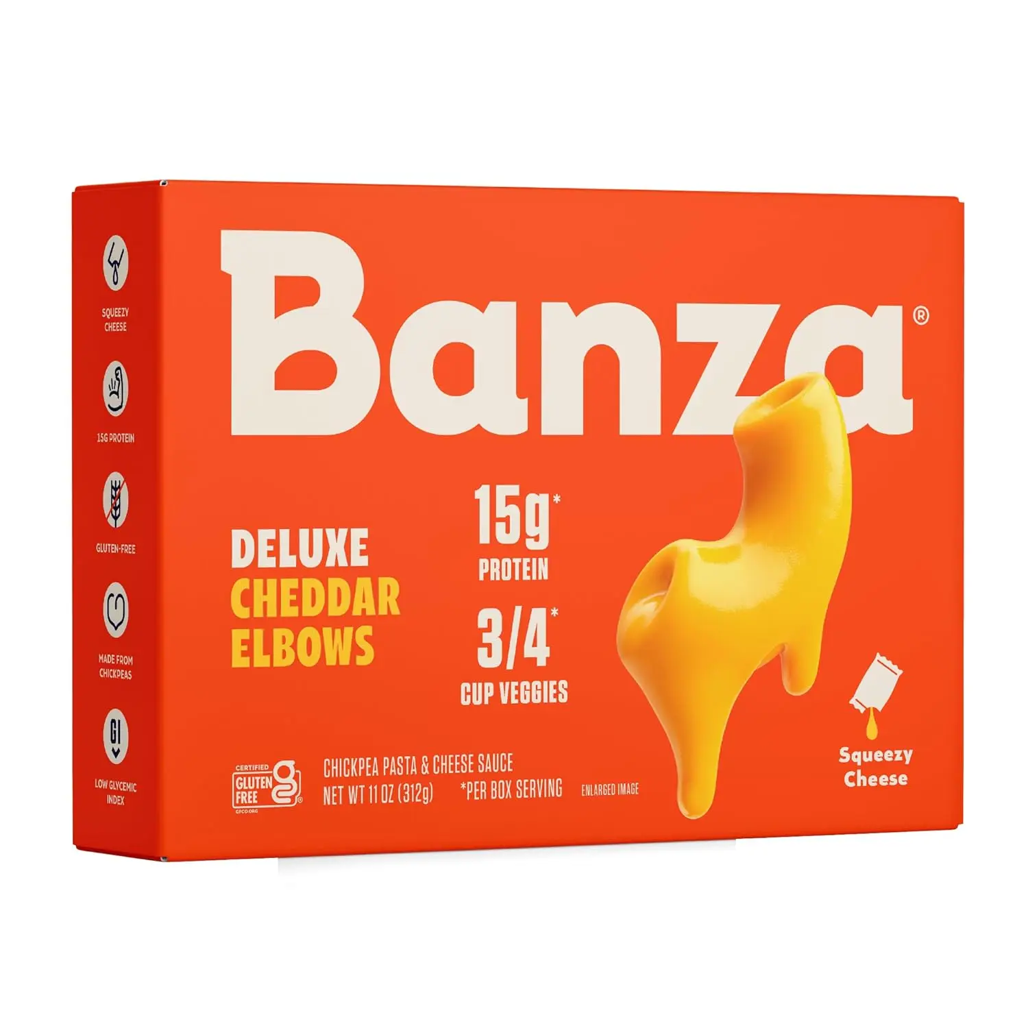 Banza Deluxe Elbows Mac & Cheese, 11 oz, Creamy Cheddar, High Protein Gluten Free Chickpea Pasta, Lower Carb Deluxe Macaroni, Real Cheese, Quick Easy Meal