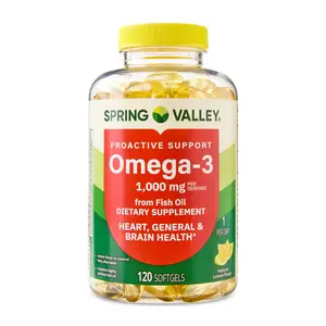 Spring Valley Proactive Support Omega-3 Fish Oil Softgels 1000mg per Serving for Heart Immune & Bone Health Lemon Flavor 120 Count