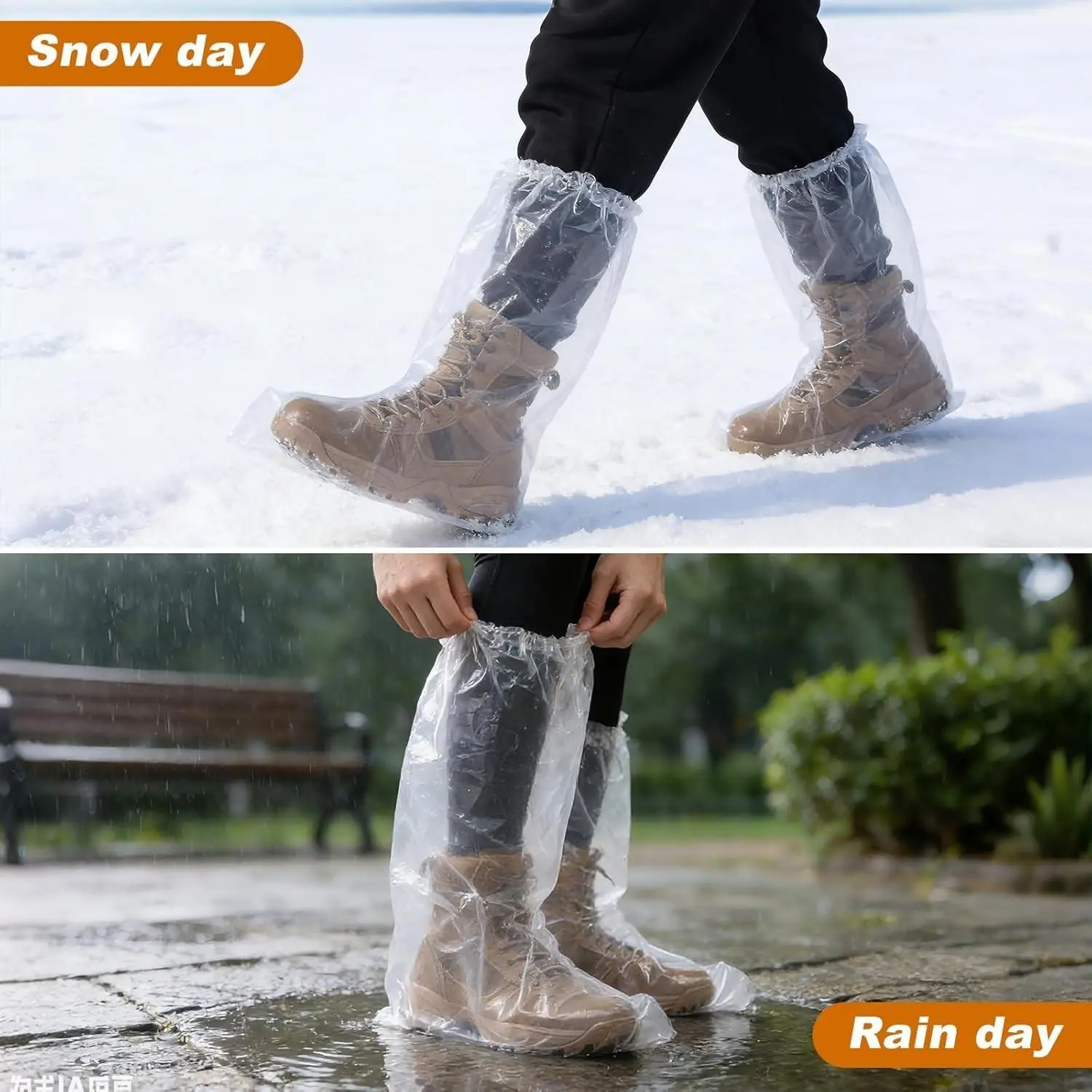 Plastic Disposable Waterproof Boot Covers (5 Pairs) - Long Solid Color, Unisex Adult, Rain Protection for Rain Days, Outdoor Activities, Hospital Use