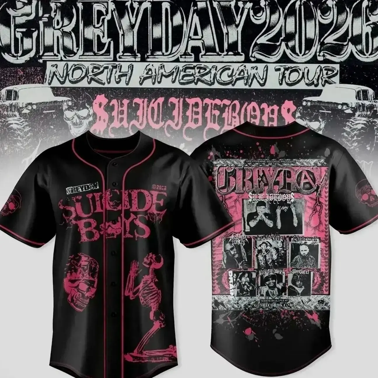 Suicideboy G59 Baseball Jersey, Greyday Tour 2026 Jersey Shirt, Suicideboy Merch Shirt, Tour 2026 Shirt For Fan, Streetwear Music Shirt baseball jersey FV2