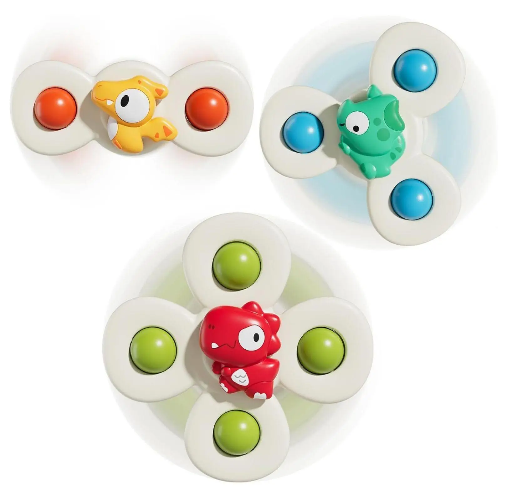 Suction Cup Spinner Toys 3-Pack for Toddlers - Spinning Top Toys for 1-2 Year Olds - Baby Bath Toys for Boys & Girls - Educational Gifts for Ages 1-3 Dinosaur