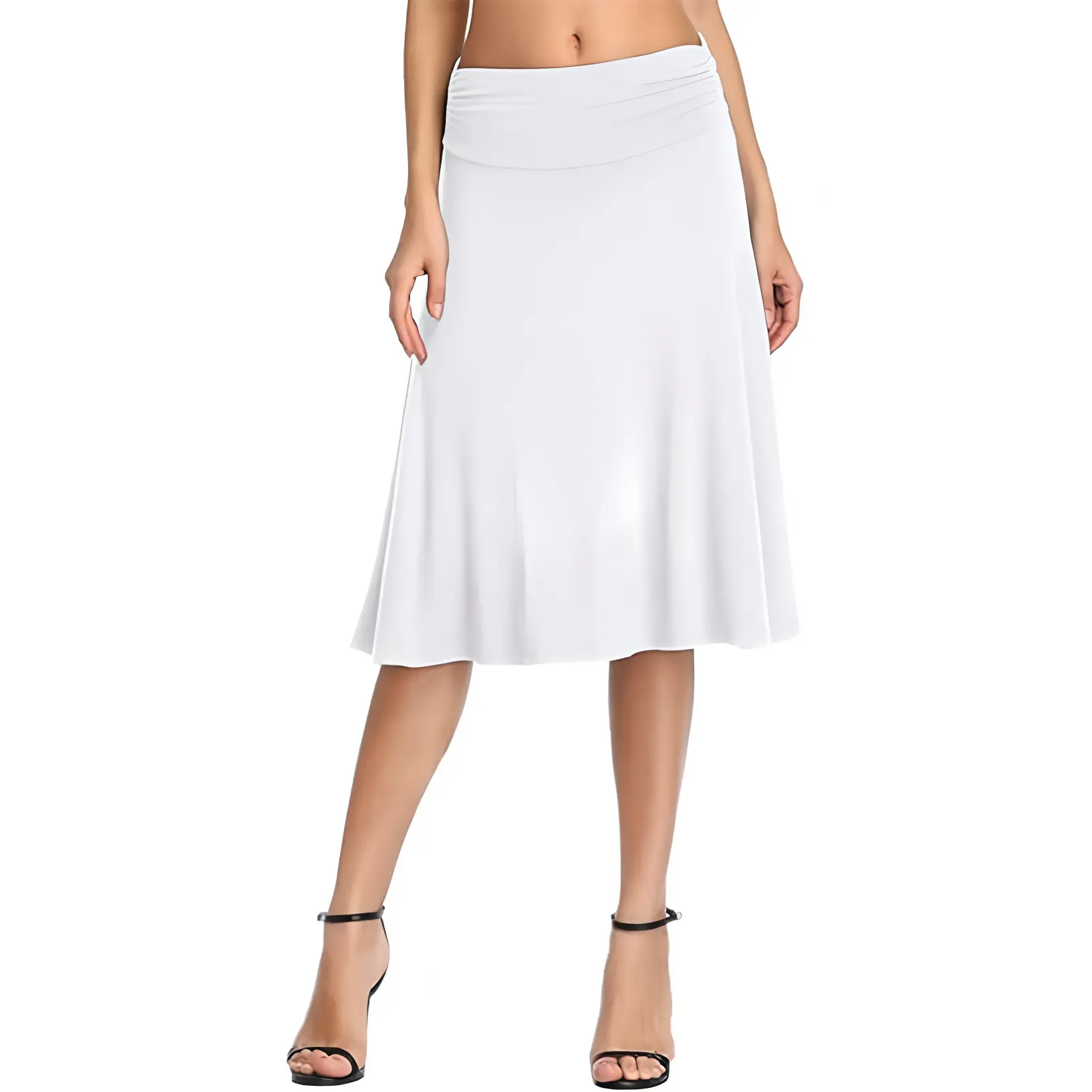 Flowy Side Ruched A-line Midi Skirt - High Stretch, Pear Shaped & Hourglass Friendly Women's Skirt thunder thigh skirt