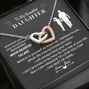 Interlock Heart Necklace with a Message Card Present to My Grown Teen Girls from Father on Daughter's Mother's Day Christmas Birthday Graduation