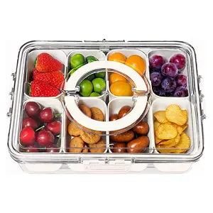 Versatile 8-Compartment Serving Tray With Lid & Handle Portable Plastic Food Storage Container For Veggies Candy Fruits Nuts Snacks Perfect For Parties Picnics Home Use Food Storage Containers With Lids Lunch Containers - Kitchen