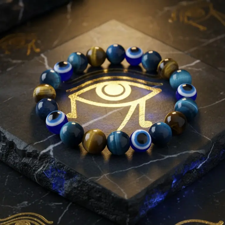 [Free 14K Gold Pendant for First 10]Yellow Tiger Eye Blue Tiger Eye Evil Eye Bracelet for Men and women, Confidence & Protection Symbol Jewelry, Premium Gemstone Beaded Bracelet