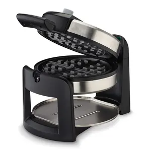 Round Flip Belgian Waffle Maker, Black/Silver, 1 inch thick