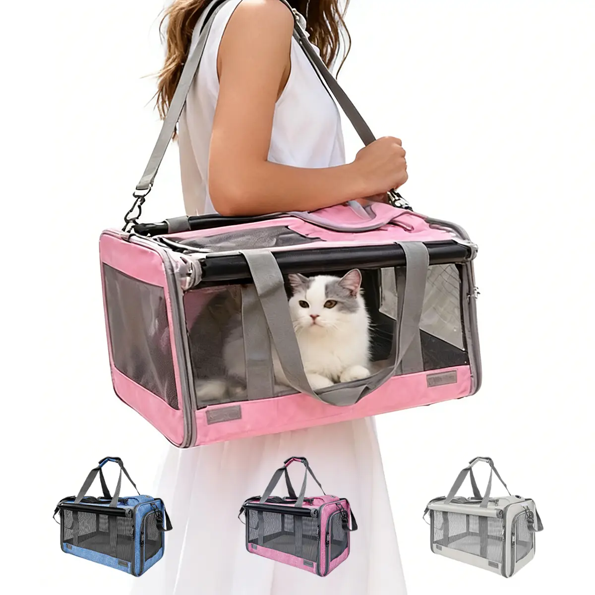 iHubei Cat Carrier for Vet Visit/Travel Large Space & Breathable Mesh Pet Carrier for Dog 2 Cats Kitty Travel Bag with Privacy Curtains Foldable for Car Ride TSA Approved Catcarriers for Big Cats Large Cat Visibility Soft sided Adjustable Straps Shopping